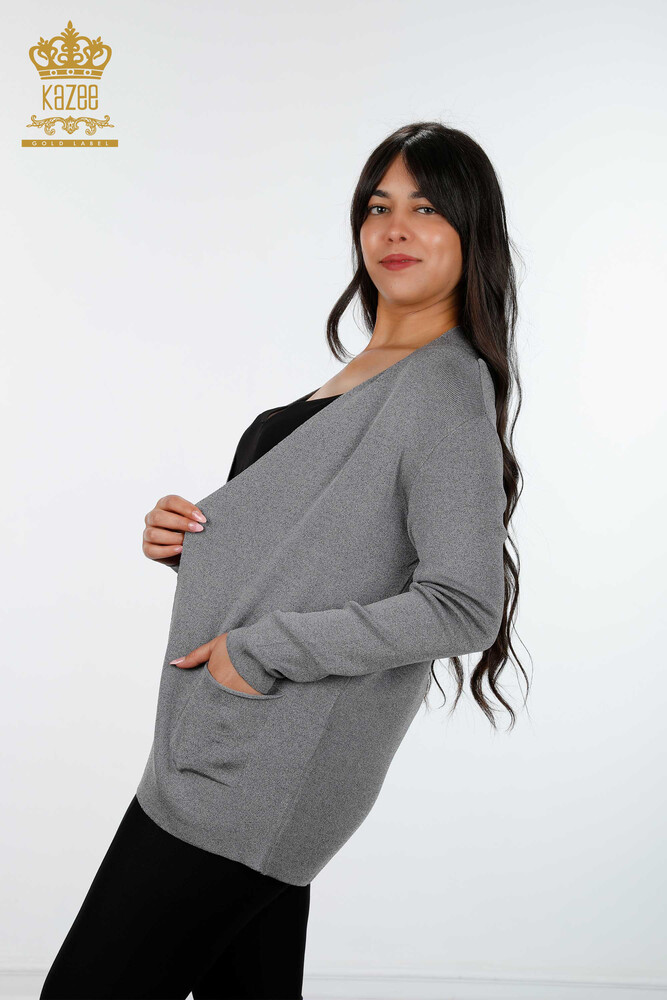 Venta al por mayor de prendas de punto para mujer, cárdigan, bolsillo largo, viscosa detallada - 15744 | kazee - 2