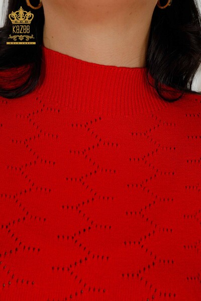Venta al por mayor Suéter de punto para mujer Agujero detallado rojo - 30341 | kazee - Thumbnail