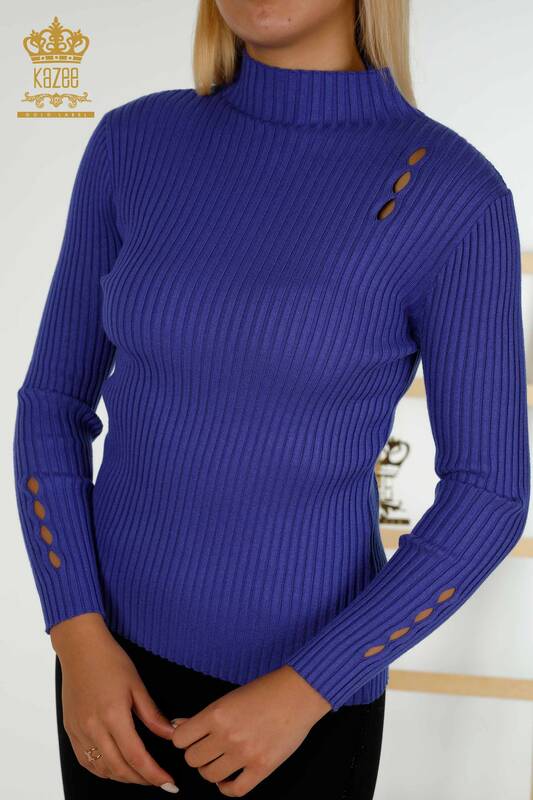 Venta al por mayor Suéter de Punto para Mujer Agujero Detallado Violeta - 30395 | kazee