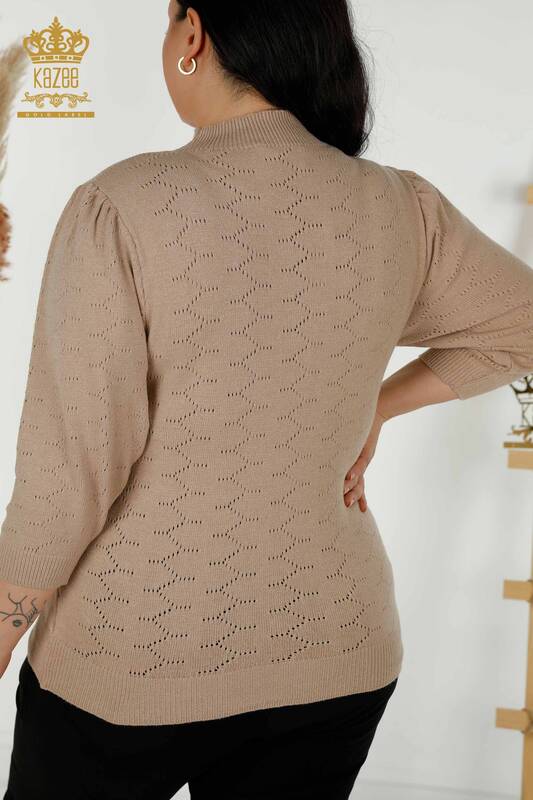 Venta al por mayor de suéter de punto para mujer con agujero detallado Beige - 30341 | kazee