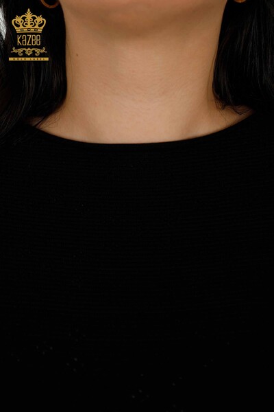 Venta al por mayor de suéter de punto para mujer con agujeros detallados en negro - 30083 | kazee - Thumbnail