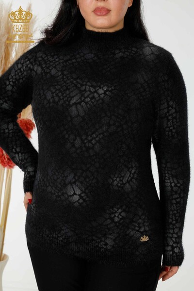 Venta al por mayor Suéter de punto de mujer con estampado de angora negro - 18981 | kazee - Thumbnail
