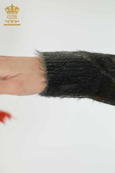 Venta al por mayor Suéter de punto de mujer con estampado de angora negro - 18985 | kazee - Thumbnail
