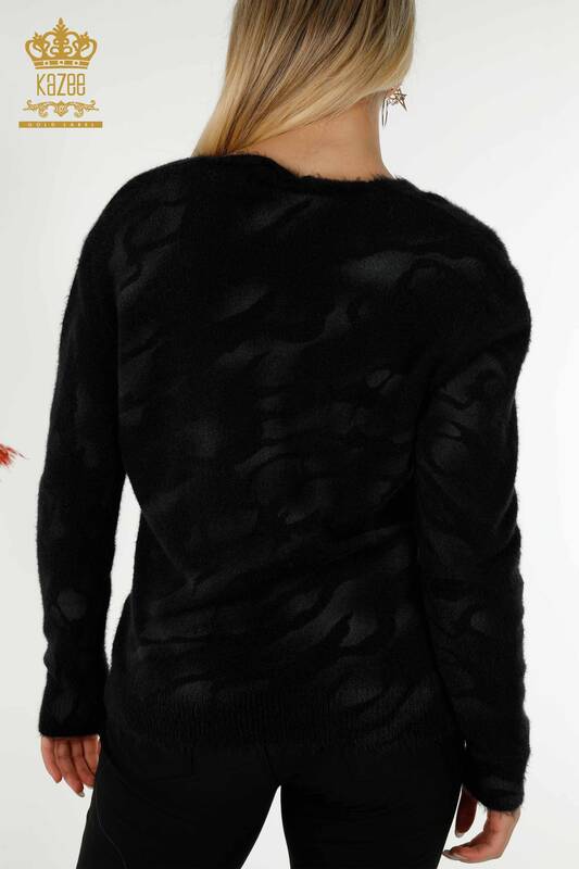 Venta al por mayor Suéter de Punto de Mujer Angora Estampado Negro - 18992 | kazee