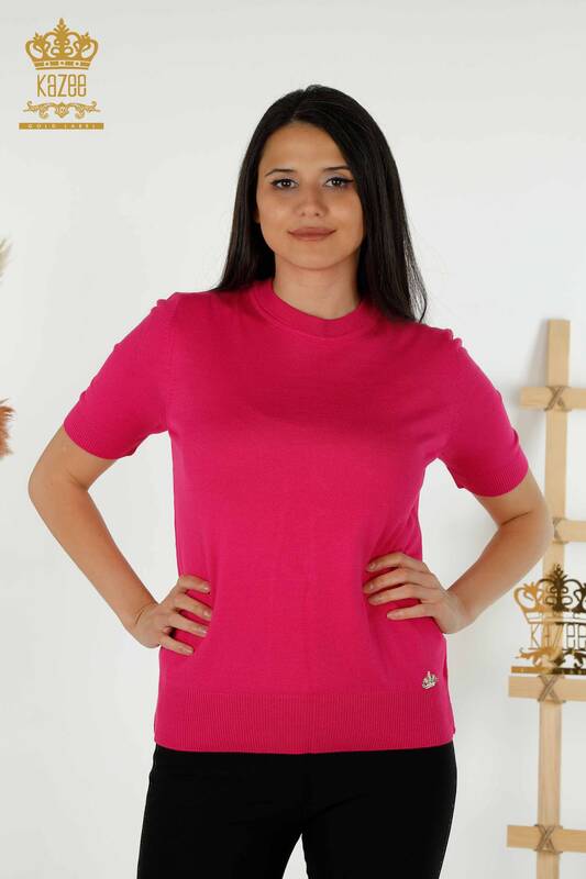 Venta al por mayor de Suéter de Punto para Mujer - Básico - Con Logo - Fucsia - 30254 | kazee