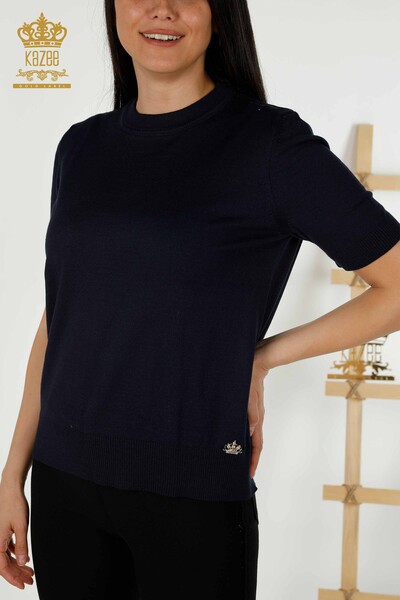 Venta al por mayor de Suéter de Punto para Mujer - Básico - Con Logo - Azul Marino - 30254 | kazee - Thumbnail