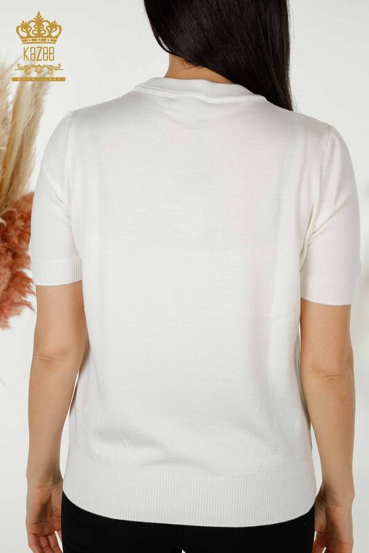 Venta al por mayor de Suéter de Punto para Mujer - Básico - Con Logo - Crudo - 30254 | kazee