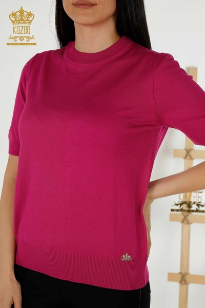 Venta al por mayor de Suéter de Punto para Mujer - Básico - Con Logo - Fucsia Oscuro - 30254 | kazee - Thumbnail