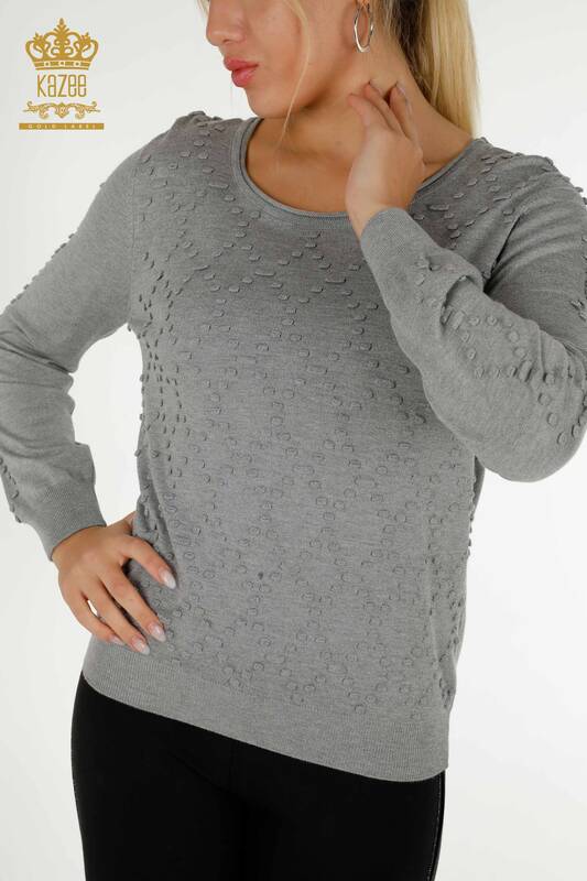 Venta al por mayor de suéter de punto para mujer con cuello redondo gris - 16740 | kazee