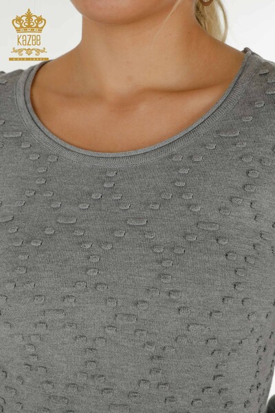 Venta al por mayor de suéter de punto para mujer con cuello redondo gris - 16740 | kazee - Thumbnail