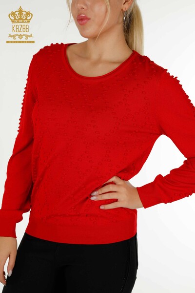 Venta al por mayor Suéter de punto para mujer, cuello redondo, rojo - 16740 | kazee - Thumbnail