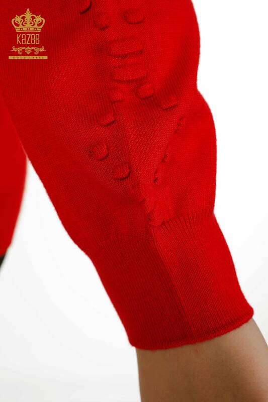 Venta al por mayor Suéter de punto para mujer, cuello redondo, rojo - 16740 | kazee