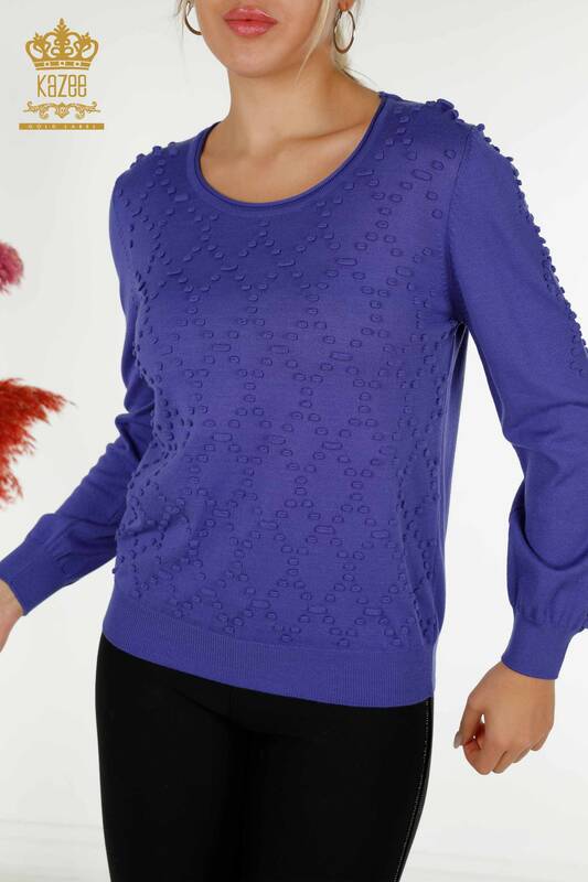Venta al por mayor Suéter de Punto para Mujer con Cuello Redondo Violeta - 16740 | kazee