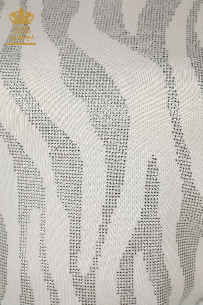 Venta al por mayor Suéter de punto para mujer - Piedra bordada - Crudo - 16728 | kazee - 3