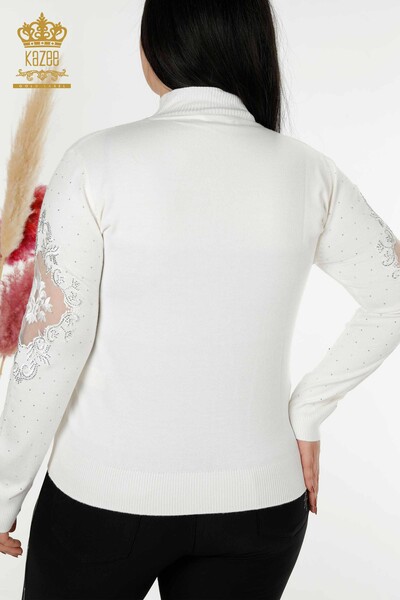 Venta al por mayor Suéter de punto para mujer con bordado de piedra color crudo - 30014 | kazee - Thumbnail