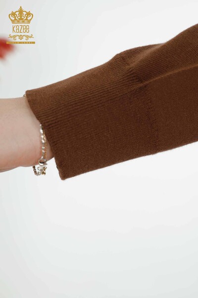 Venta al por mayor Suéter de punto para mujer con bordado de piedra marrón - 16940 | kazee - Thumbnail