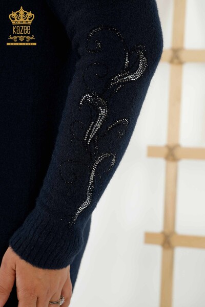Venta al por mayor Suéter de Mujer - Con Capucha - Estampado - Azul Marino - 40005 | kazee - Thumbnail