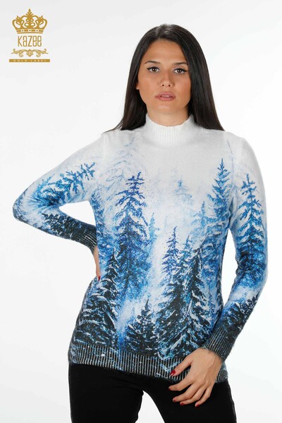 Venta al por mayor Suéter de punto para mujer Angora con estampado colorido estampado digital - 18925 | kazee - Thumbnail