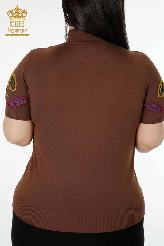 Venta al por mayor Suéter de punto para mujer con estampado colorido marrón - 15844 | kazee