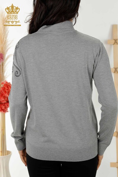Venta al por mayor de punto para mujer - Cristal Piedra bordada - Gris - 30013 | kazee - 8