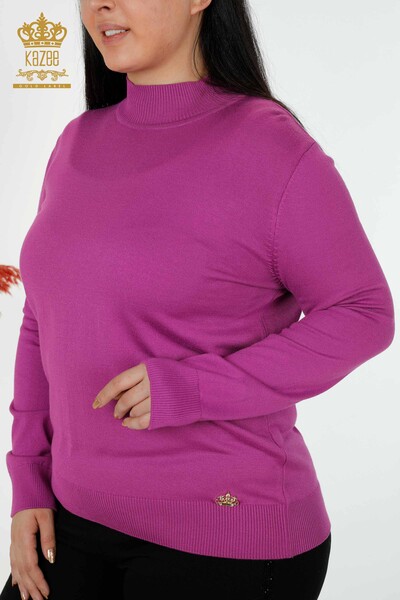 Venta al por mayor Suéter de Punto para Mujer Cuello Alto Básico Lila - 16663 | kazee - Thumbnail