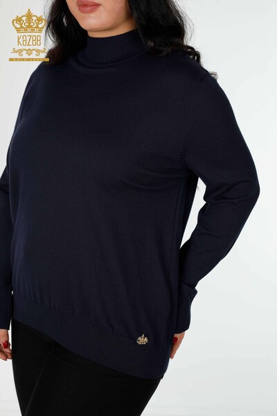 Venta al por mayor Suéter de punto de mujer de cuello alto básico azul marino - 16663 | kazee - Thumbnail