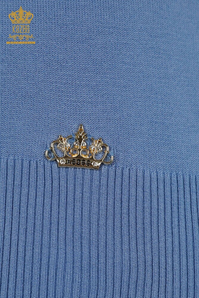 Venta al por mayor Suéter de punto para mujer - Cuello alto - Viscosa - Azul - 16168 | kazee - 4