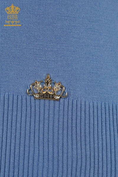 Venta al por mayor Suéter de punto para mujer - Cuello alto - Viscosa - Azul - 16168 | kazee - 4