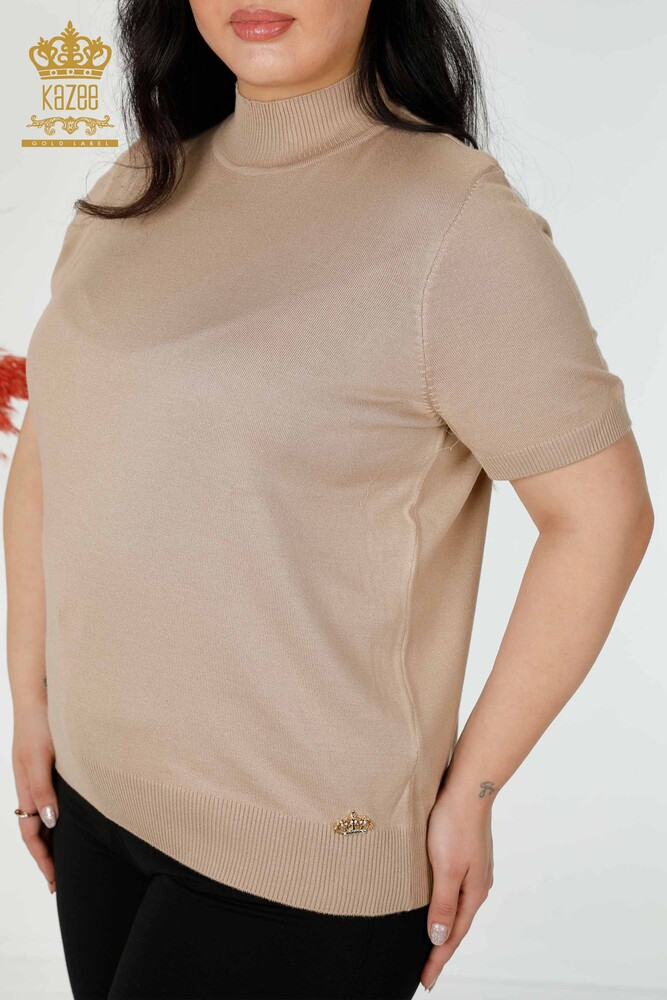 Venta al por mayor Suéter de Punto de Mujer Cuello Alto Viscosa Beige Oscuro - 16168 | kazee - 2