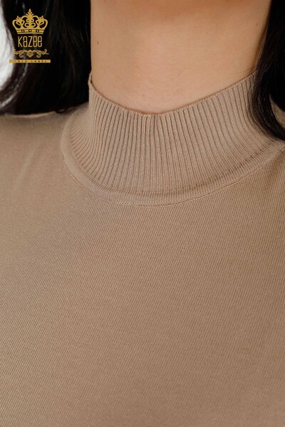 Venta al por mayor Suéter de Punto de Mujer Cuello Alto Viscosa Beige Oscuro - 16168 | kazee - Thumbnail