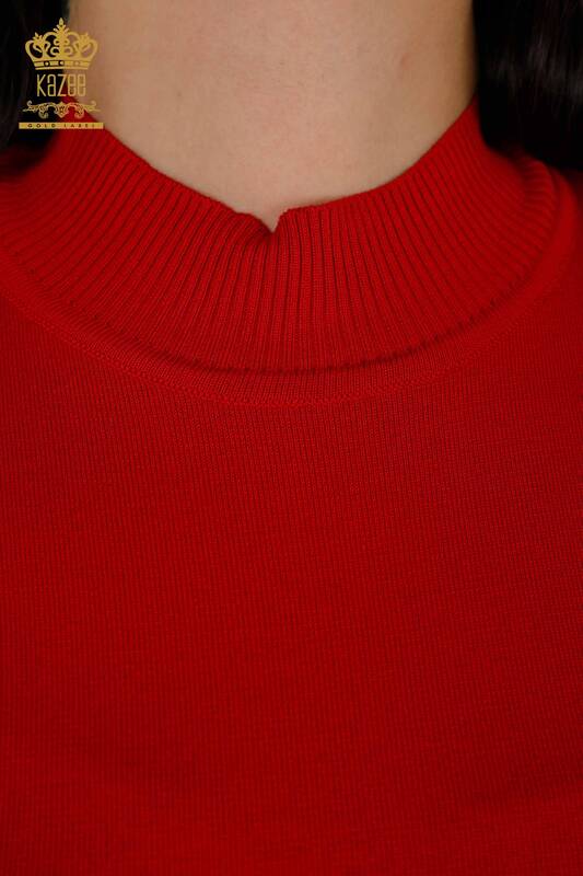 Venta al por mayor Suéter de mujer - Cuello alto - Viscosa - Rojo - 16168 | kazee