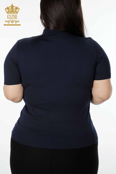 Venta al por mayor Suéter de Punto para Mujer Estampado Azul Marino - 16911 | kazee - Thumbnail