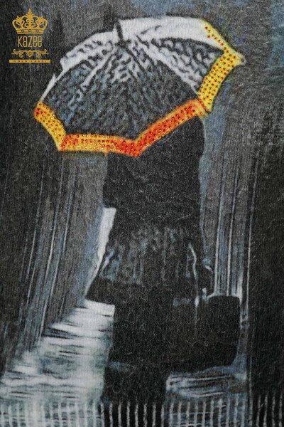 Venta al por mayor Suéter de punto para mujer Angora con estampado digital Amarillo - 18974 | kazee - Thumbnail