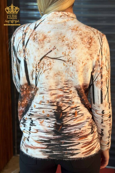 Venta al por mayor Suéter de Punto para Mujer Estampado Digital Angora Estampado Piedra - 18928 | kazee - Thumbnail