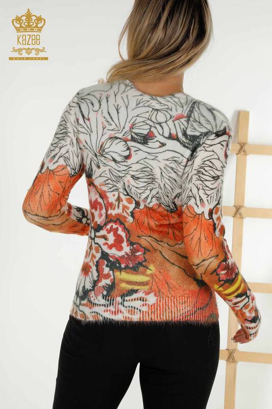 Venta al por mayor Suéter de punto para mujer con estampado digital Angora Orange - 18975 | kazee