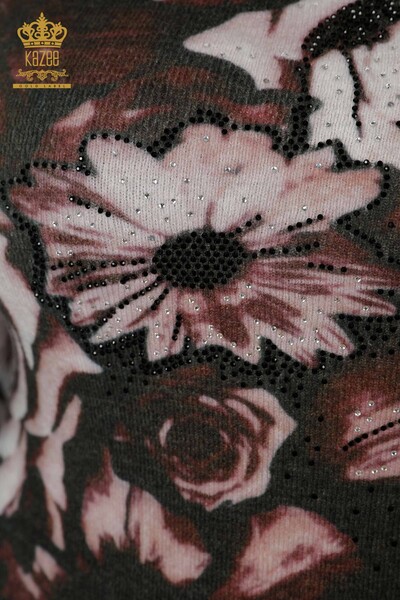 Venta al por mayor Suéter de punto para mujer con estampado digital marrón - 18968 | kazee - Thumbnail