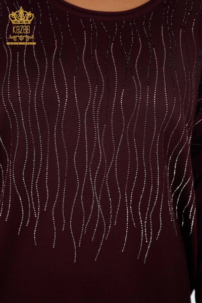 Venta al por mayor Suéter de punto para mujer con estampado de rayas de piedra bordada - 16611 | kazee - Thumbnail
