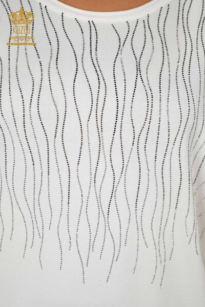 Venta al por mayor Suéter de punto para mujer con estampado de rayas de piedra bordada - 16611 | kazee - Thumbnail
