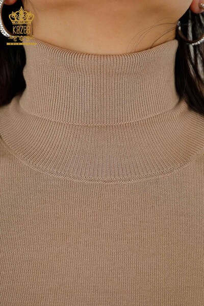 Venta al por mayor de punto para mujer Cuello alto Básico Beige - 11122 | kazee - Thumbnail