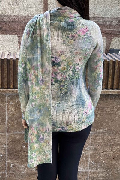 Venta al por mayor Suéter de punto para mujer con estampado floral de algodón viscosa - 15626 | kazee - Thumbnail