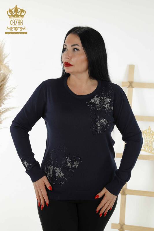 Venta al por mayor de Suéter de Mujer - Floral Patrón - Azul Marino - 30152 | kazee