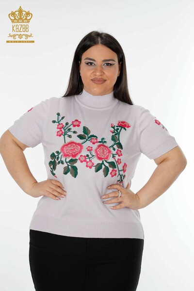 Venta al por mayor Suéter de punto para mujer con estampado floral lila - 16769 | kazee - Thumbnail