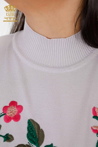 Venta al por mayor Suéter de punto para mujer con estampado floral lila - 16769 | kazee - Thumbnail