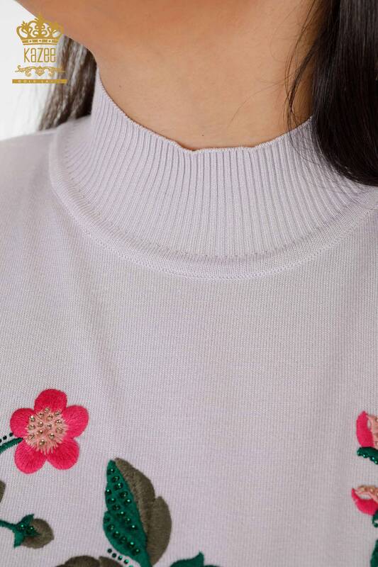 Venta al por mayor Suéter de punto para mujer con estampado floral lila - 16769 | kazee