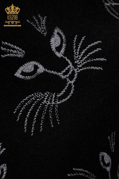 Venta al por mayor Suéter de punto para mujer con detalles de gato y piedra bordada - 18759 | kazee - Thumbnail