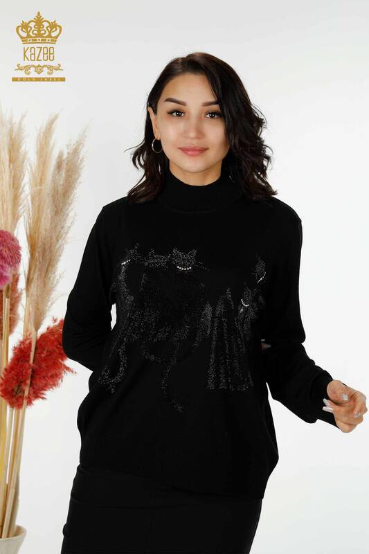 Venta al por mayor Suéter de punto para mujer con diseño de gato negro - 16969 | kazee