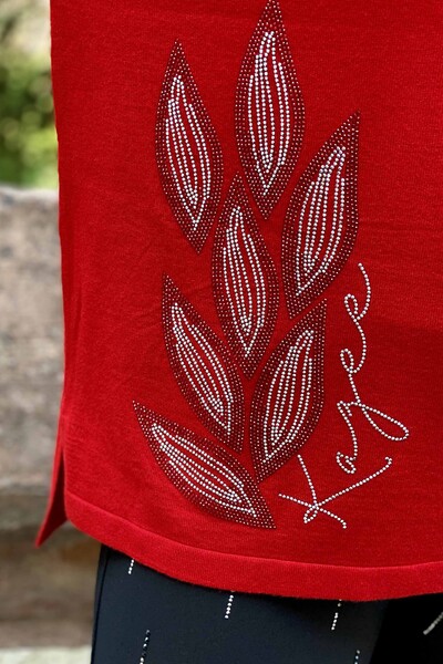 Venta al por mayor Suéter de punto para mujer con estampado de hojas de piedra bordada - 16470 | kazee - Thumbnail