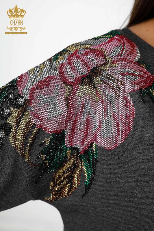 Venta al por mayor de las mujeres de punto suéter hombro flor estampado piedra bordada - 16943 | kazee