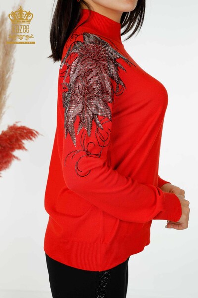 Venta al por mayor Suéter de punto para mujer Detalle floral en el hombro Coral - 16597 | kazee - Thumbnail