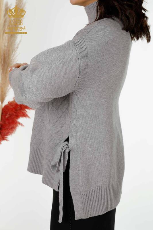 Venta al por mayor Suéter de punto para mujer con lazo lateral estampado gris - 30000 | kazee